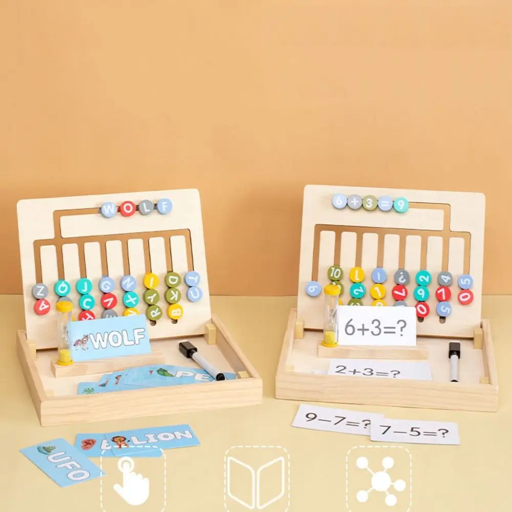 Número de madeira inglês dupla face xadrez montessori quebra-cabeça pensamento lógico treinamento dos desenhos animados educação precoce ferramenta aprendizagem matemática