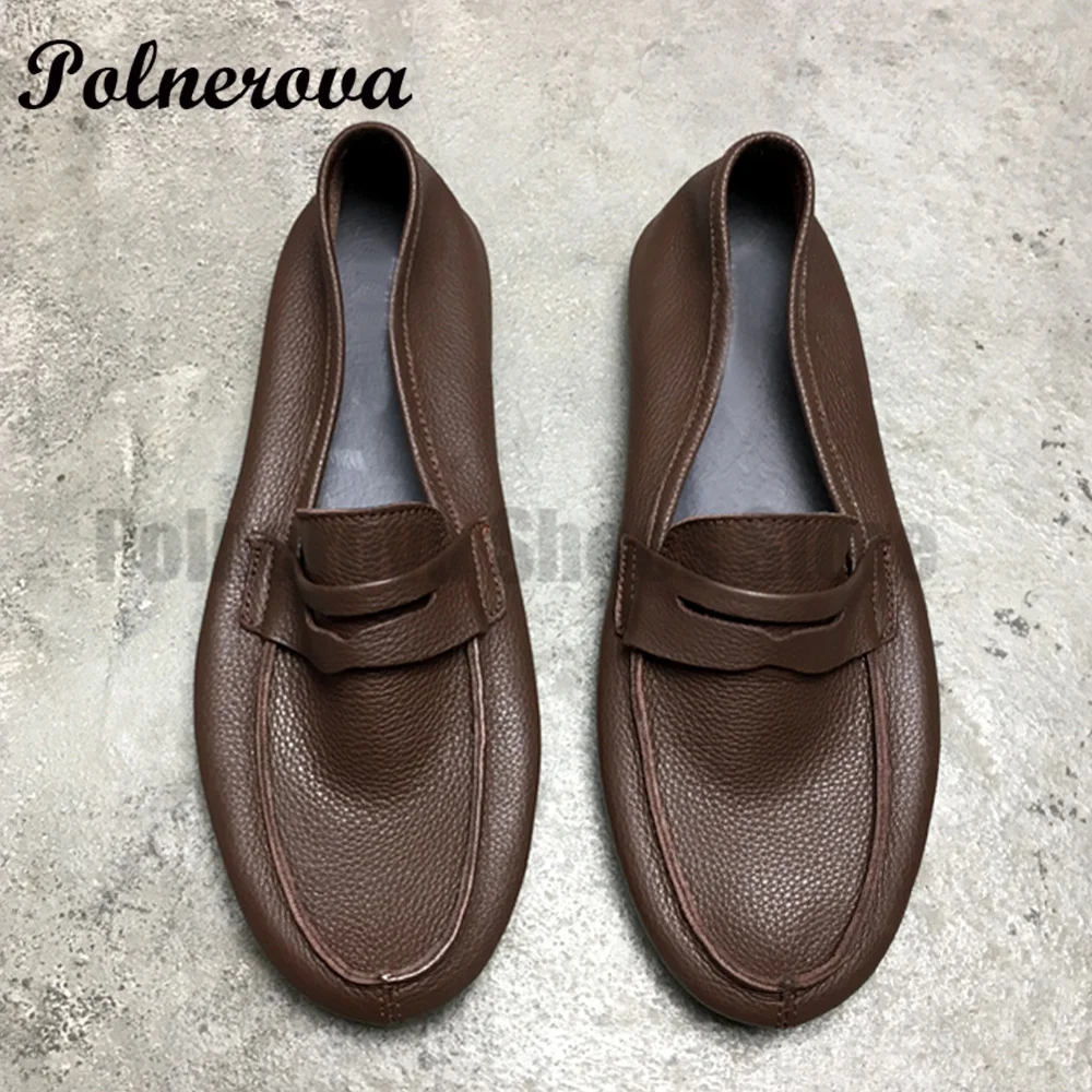 

Flat Leather Loafers Men's Casual Shoes Stylish Men Soft Leather Soft Sole Dress Shoes Round Toe Slip On Handmade Men Shoes