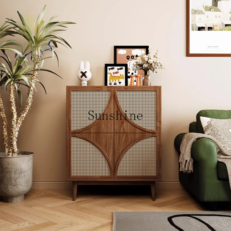 

Nordic solid wood wall integrated locker ash wood wabi sandy wind rattan cabinet