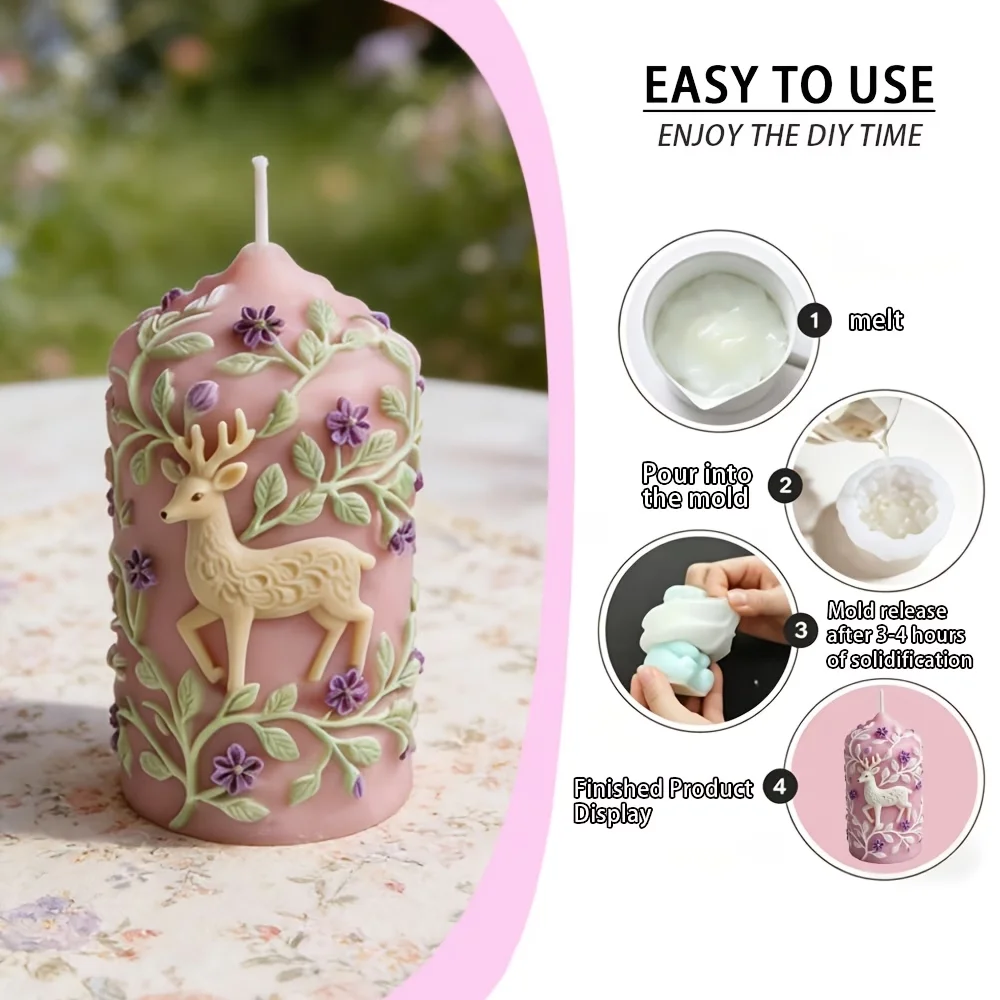 1pc deer flower leaf resin silicone mold - hollow cylindrical irregular shape suitable for diy crafts, spring-themed deer antler