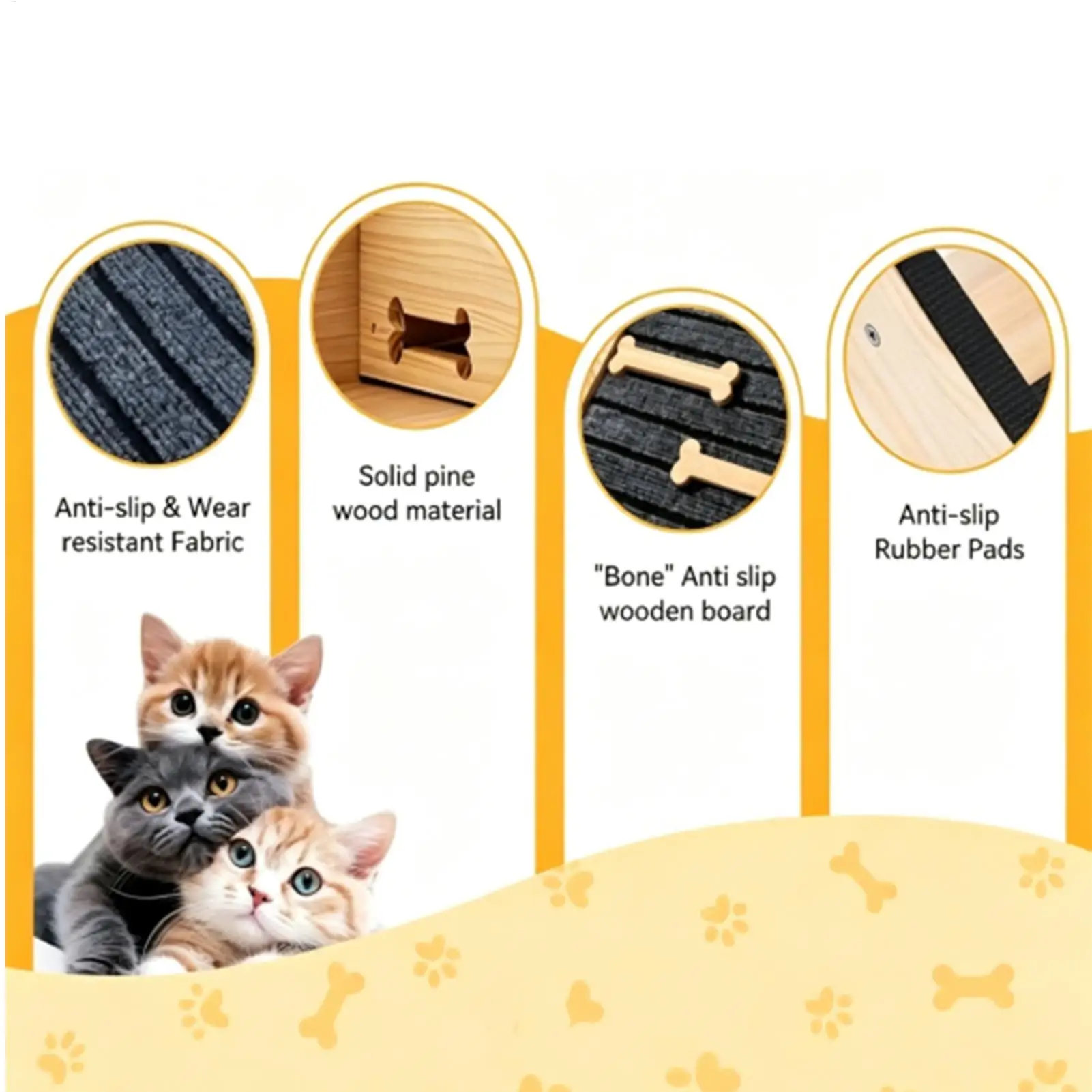 Small Dog Ramp Anti-Slip Wooden Staircase With Felt Pad Step Ramp For Dogs For Bed Couch Sofa Home Bedroom Doorway Indoor