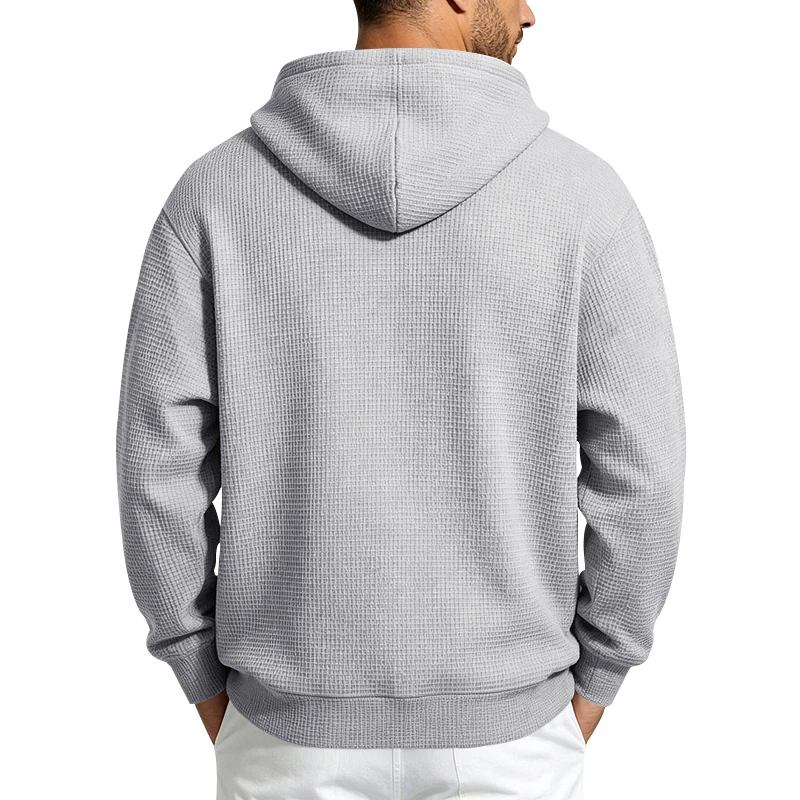 Herren Frühling und Herbst Einteiliger Waffel-Strick 1/4 Reißverschluss Lässiger Loser Kapuzenpullover, Geeignet für den Täglichen Gebrauch – Detail 14
