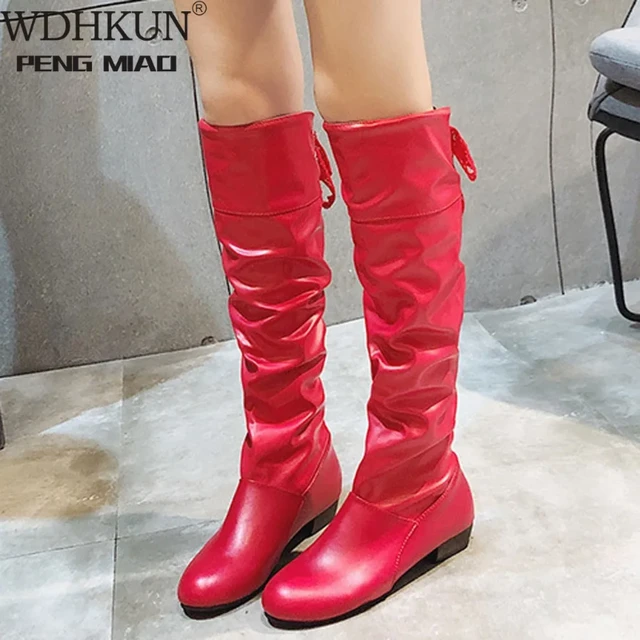 Red flat boots for women deals