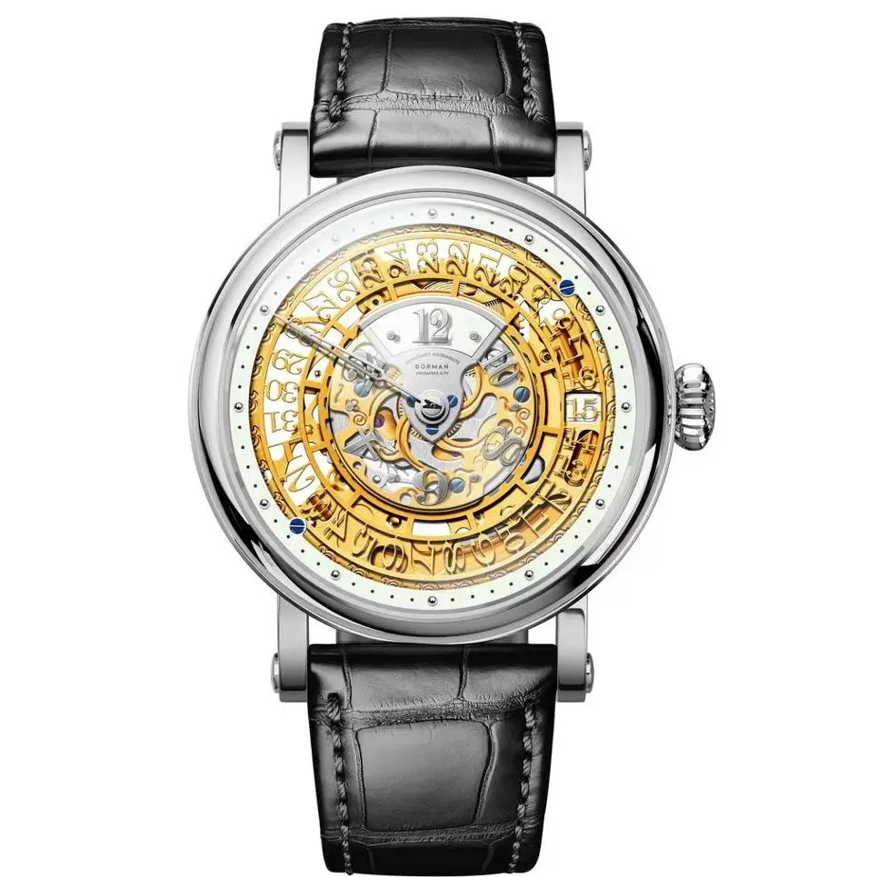 BORMAN Men Automatic Watch 41mm Mechanical Wristwatch Waterproof Sapphire Mirror Luminous Skeleton Carve Dial
