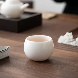 Handmade Mutton Fat Jade Luohan Cup Ceramic Large Tea Cup Always-Standing Cup Master Cup Kung Fu Tea Set White Porcelain Cups