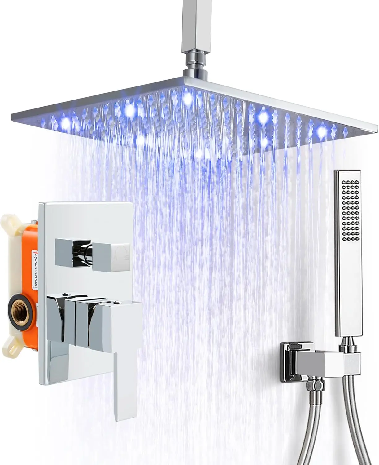 Polished Chrome Shower Faucet Set Rainfall Shower Head LED Shower Faucet Overhead Shower System Shower Head