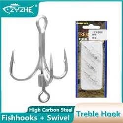 ZYZHE Treble Hooks With Fishing Connector 360Β° Swivel Rings 4 Sizes High Carbon Steel Barbed Lure Jig Hard Bait Fishhooks Tackle