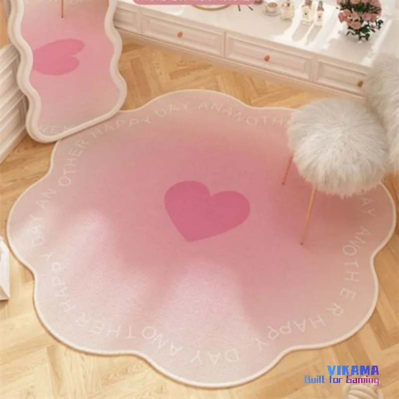 VIKAMA Cartoon Bow Round Loop Pile Carpet Home Sofa Study Girls Bedroom Non-slip Wearable Bedside Rugs Home Decoration