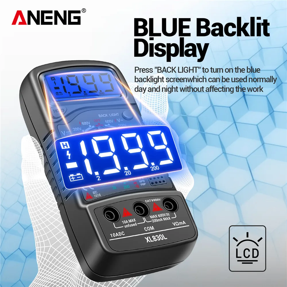 ANENG Professional Digital Multimeter AC/DC Voltage Current Tester Ohm Buzzer Data Hold LCD Backlight Household Electrician Tool