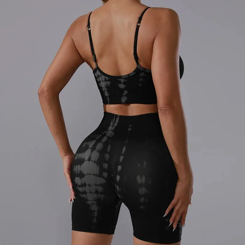 Women's Tracksuit Gym Yoga 2pc set Sports top Push up Camisole without Frame Bra Seamless Sports Tights Shorts Fitness Gym Set