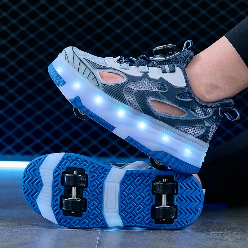 

Children's four-wheeled roller skates fashionable versatile boys walking shoes 2025 new LED shine breathable sneakers