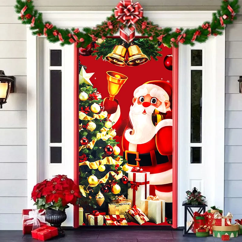 2024 Christmas Door Curtain Decorations for Home Indoor Outdoor Kids Room Santa Claus Xmas Tree Ornament 2025 New Year Gifts