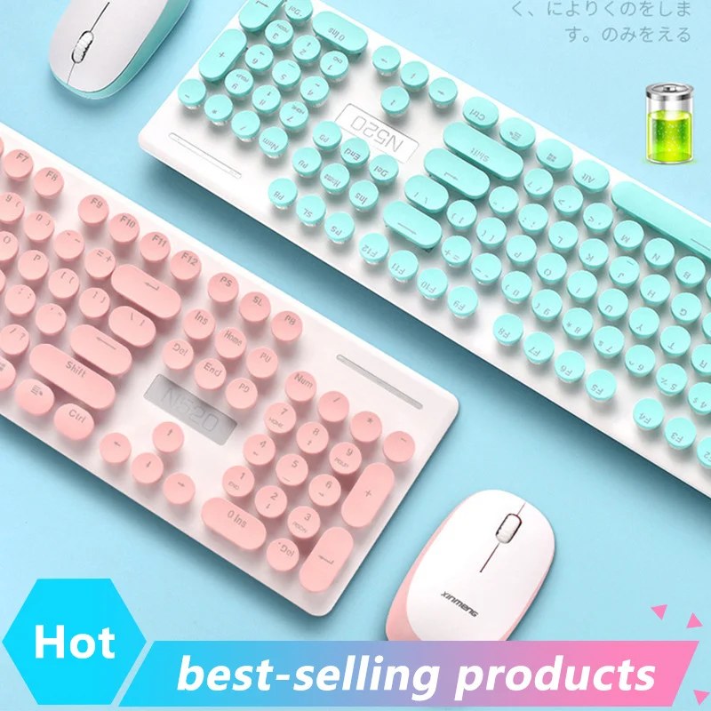 

Popular N520 Wireless Punk Mechanical Keyboard And Mouse Set Office Business Girl Button And Mouse Kit Gamer Gaming Accessories