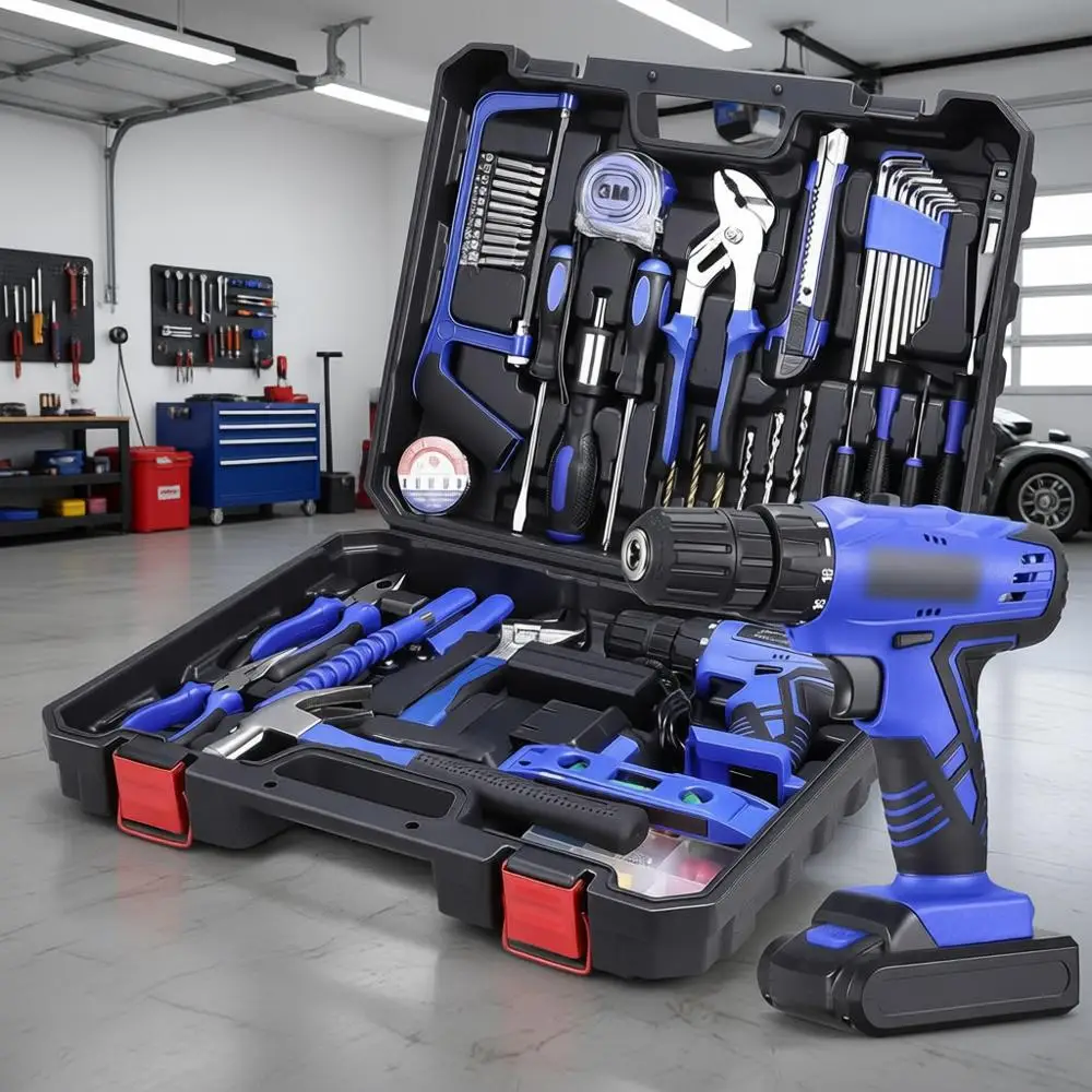 

112 Piece Power Tool Combo Kit with 21V Cordless Drill, DIY Hand Tool Kit for Home Repair and Maintenance - Blue