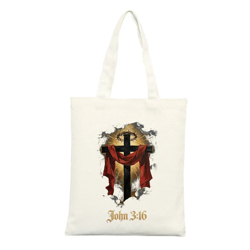 Christian Canvas Tote Bag with Cross and Crown Graphic, Ideal for Church Events and Daily Use