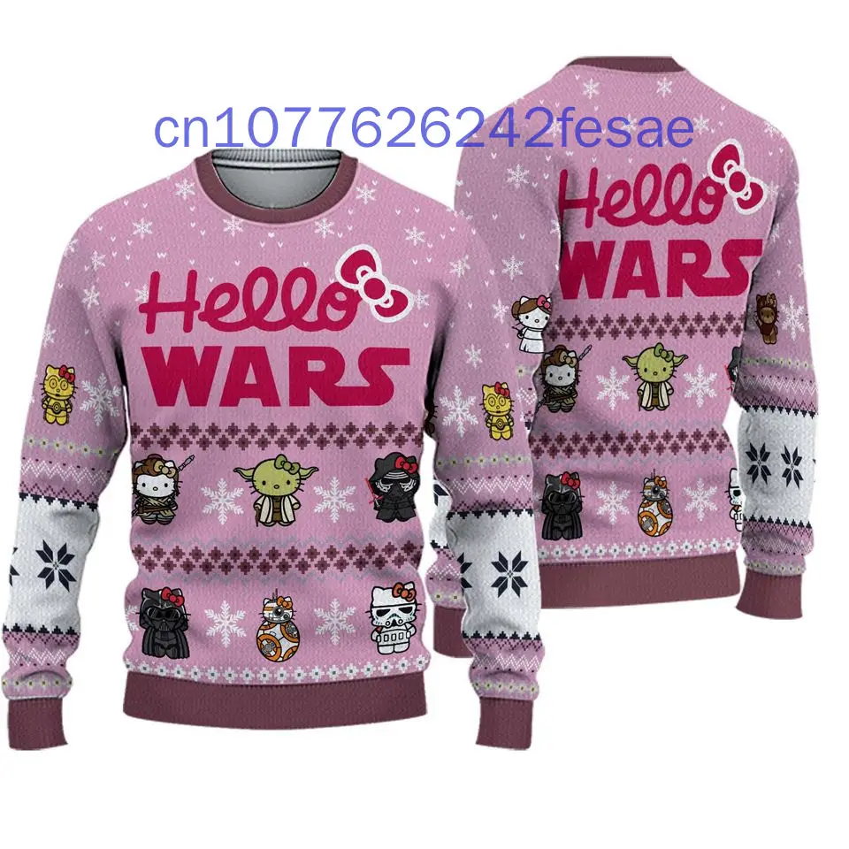 Pull de Noël imprimé Hello Kitty 3D pour hommes et femmes, pull à manches longues, col rond, décontracté, rue, Y2K, nouveau