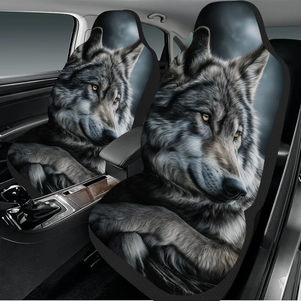 2pcs Majestic Wolf Portrait Car Seat Cover Set – High-Quality, Trendy Seat Protectors, Enhanced Comfort, Durable Design, Fit F