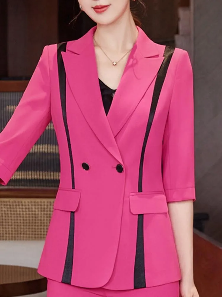 2025 Elegant Trend Pant Sets New Color Contrast Half Sleeve Suit Coat Women Fashion Pants Two Piece Set Pant Sets пиджак женский