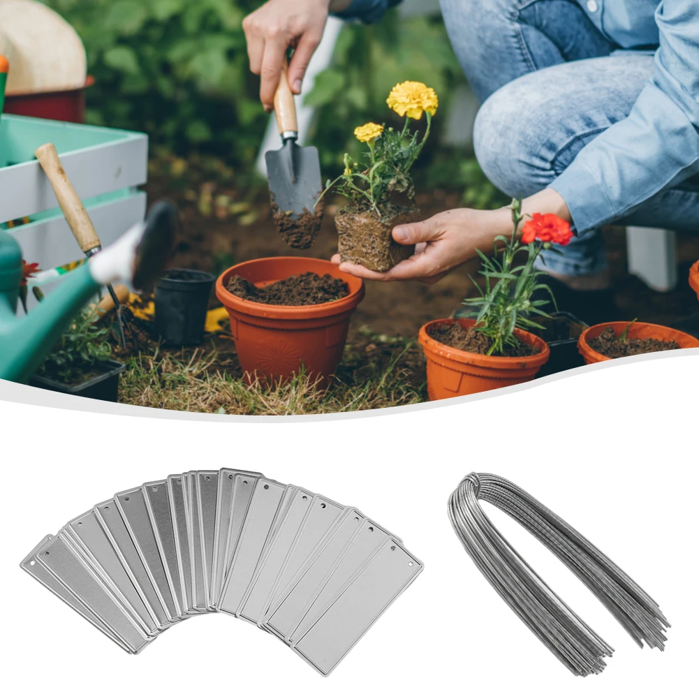 

Make Gardening Easier with Aluminum Plant Labels Double Sided and Waterproof with Iron Wire for Hanging Pack of 50