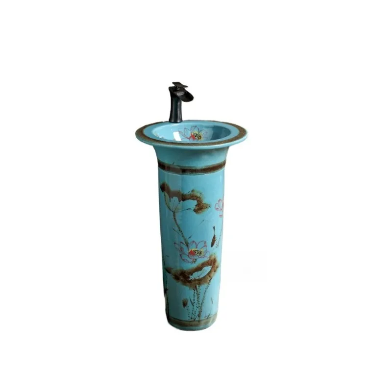 

Chinese courtyard antique ceramic column type washbasin integrated column basin retro floor type