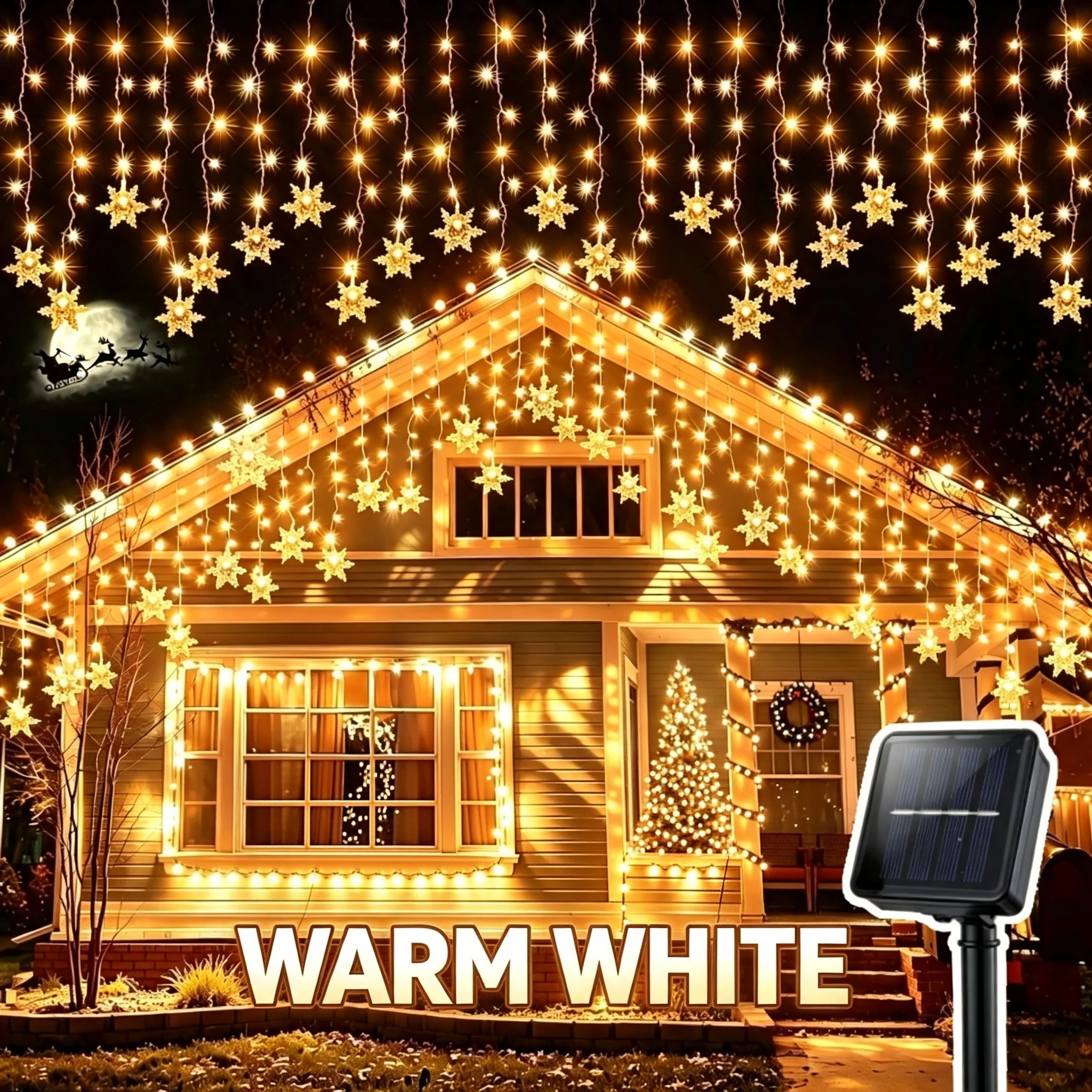 Solar Snowflake Christmas Lights LED Fairy String Garden Lights 8 Mode Festoon Christmas Decor for Outdoor Holiday New Year Lamp