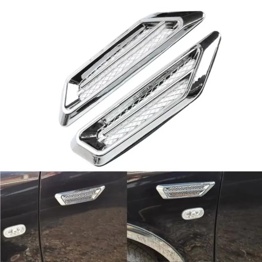 2pcs Air Flow Fender Side Vent Decoration Sticker Plastic Chrome Car SUV Decoration Universal 1SET