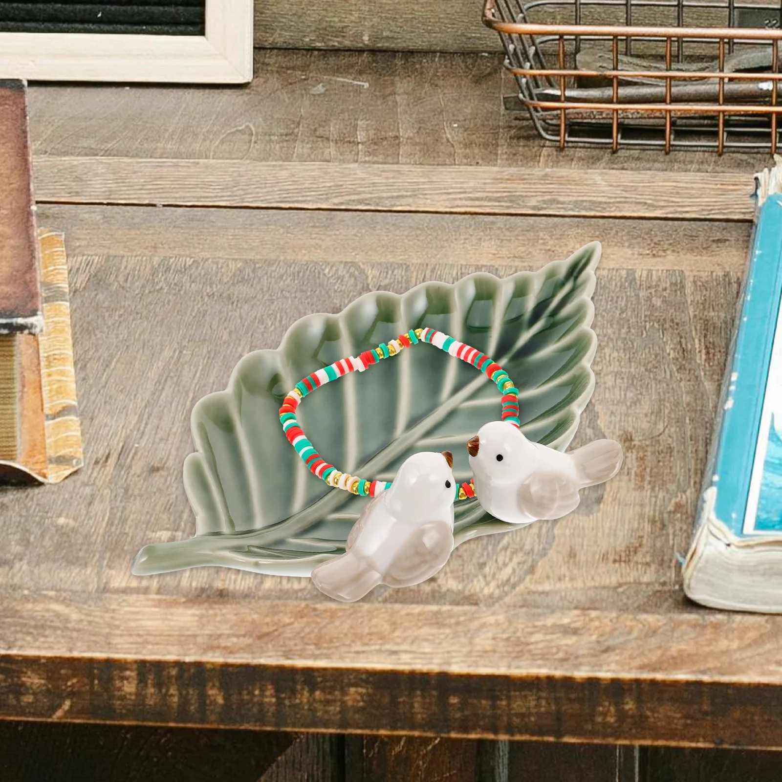

Delicate Ceramic Bird Trinket Dish Leaf Shape Jewelry Tray Ring Holder Plate Vanity Organizer Aesthetic Bathroom Decor