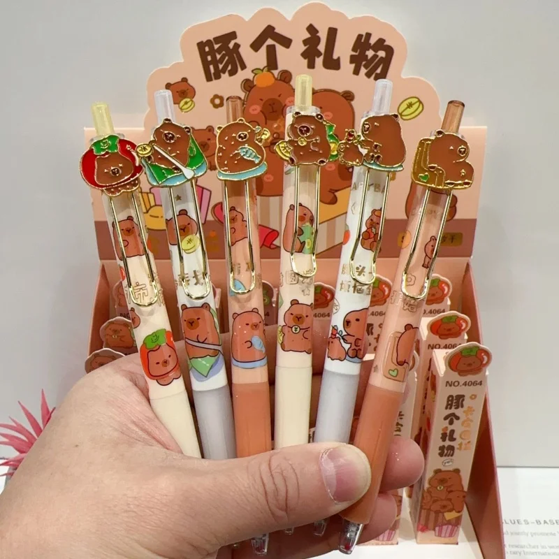 24-ピース-ロットかわいいカピバラプレスゲルペンかわいい-05-ミリメートル黒インク署名ペンプロモーションギフトオフィス学用品