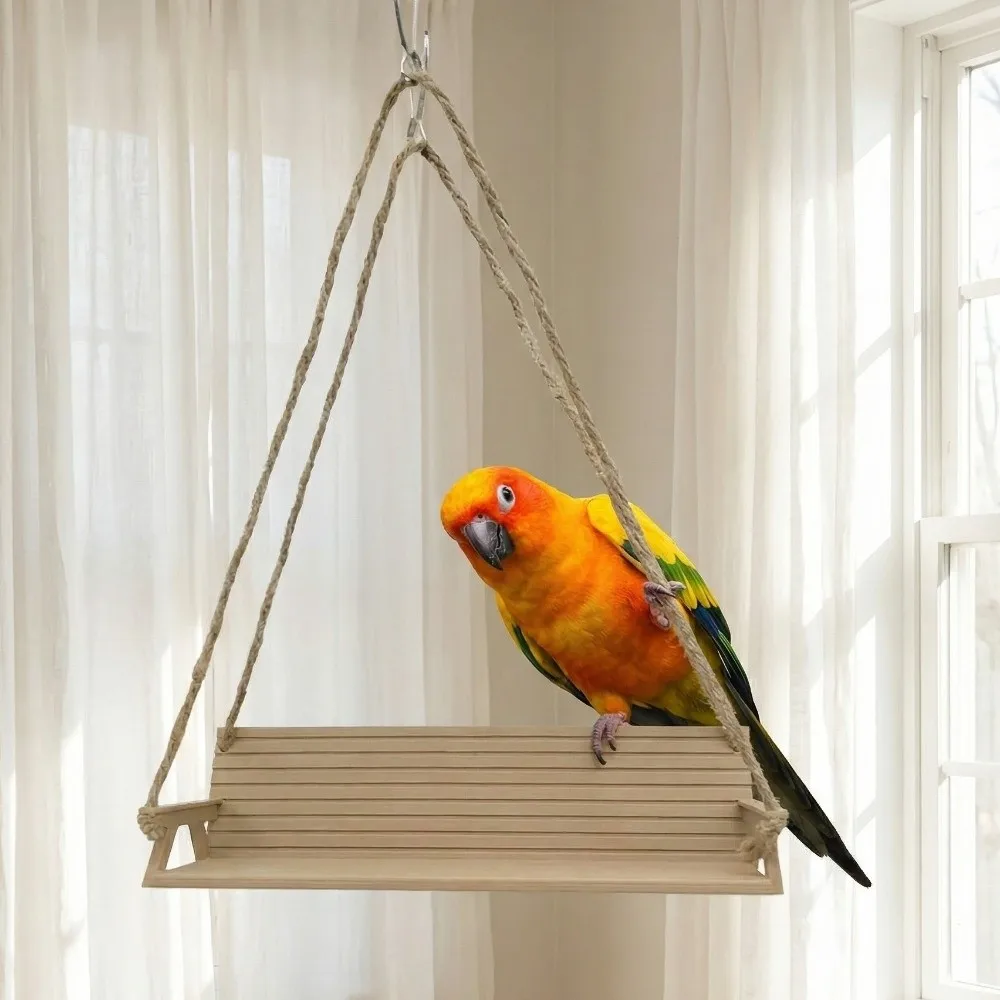 Balancelle amusante pour oiseaux de style banc, décoration créative pour cage à oiseaux, lit suspendu interactif pour perroquet avec chaîne, accessoires pour cage à oiseaux