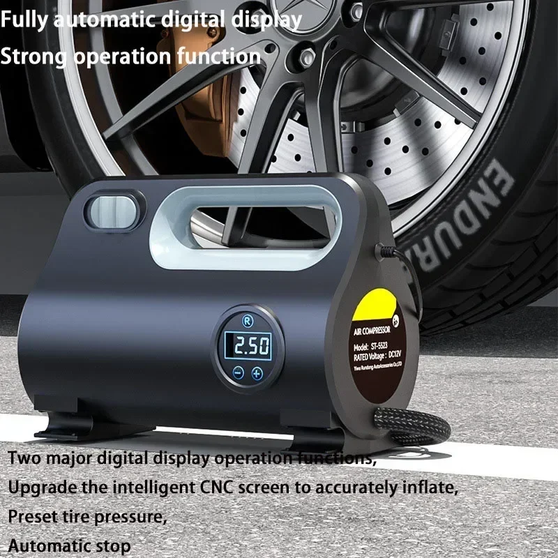 

DC12V Multifunctional Smart LCD Digital Display Car Inflation Pump Preset Tire Pressure Air Pump With LED Light Aerator Inflator