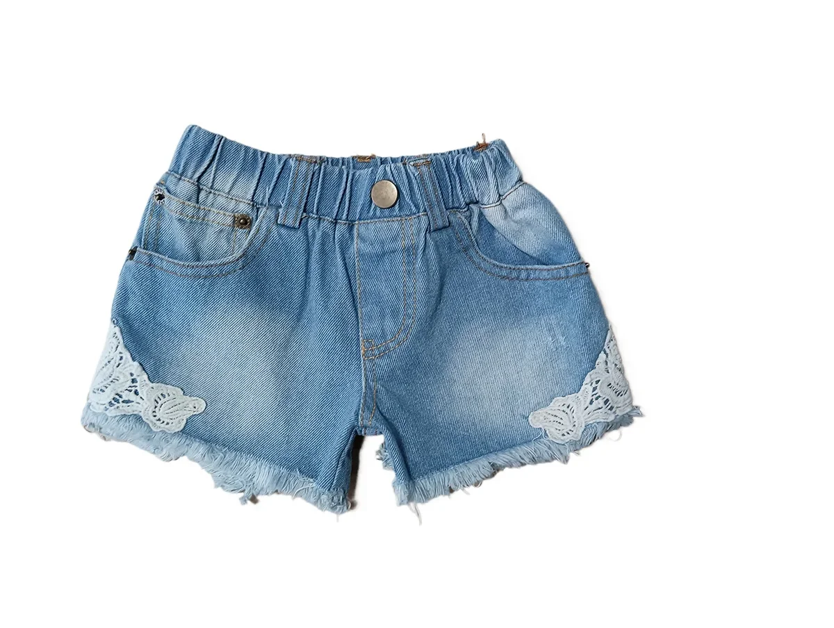 

Kids denim shorts Solid Color lace girls jeans washed clothes