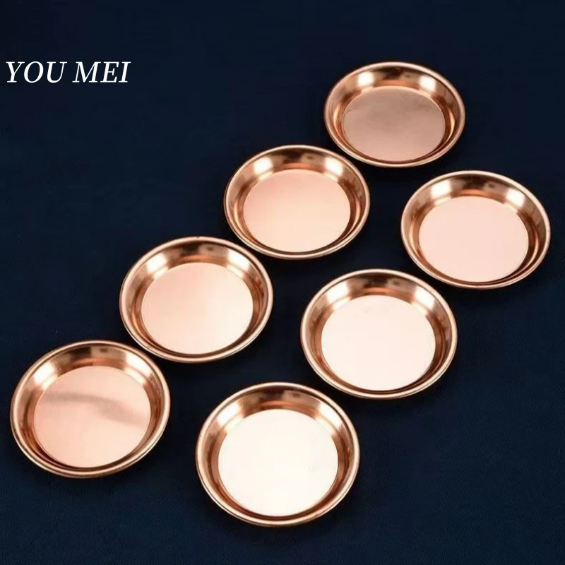 7 Pcs Nepal Altars Platter,Buddhism Red Copper Tribute Tray,Multiple Sizes Desktop Decoration Holy Luster Plate Buddhist Item