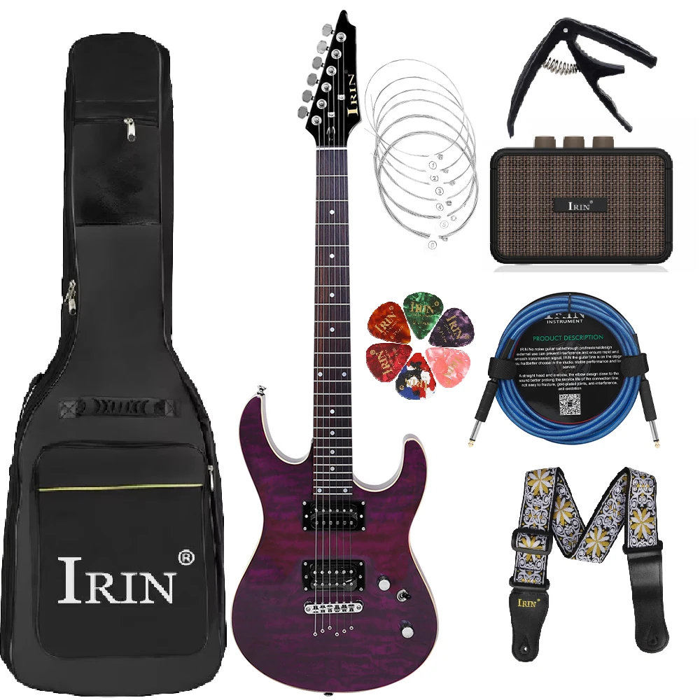 IRIN-guitarra eléctrica morada de 6 cuerdas, tecnología de diapasón de madera, perspectivas, sonido melodioso elegante para guitarra principiante, el mejor regalo