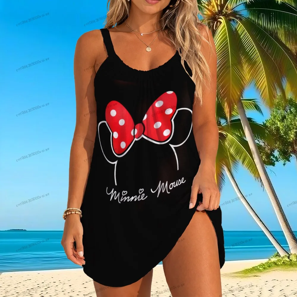 

Женское платье Disney Minnie Mouse, женское пляжное платье на бретельках, новые платья 2026, модная одежда в стиле Kawaii с 3D-принтом, летняя женская одежда в стиле аниме