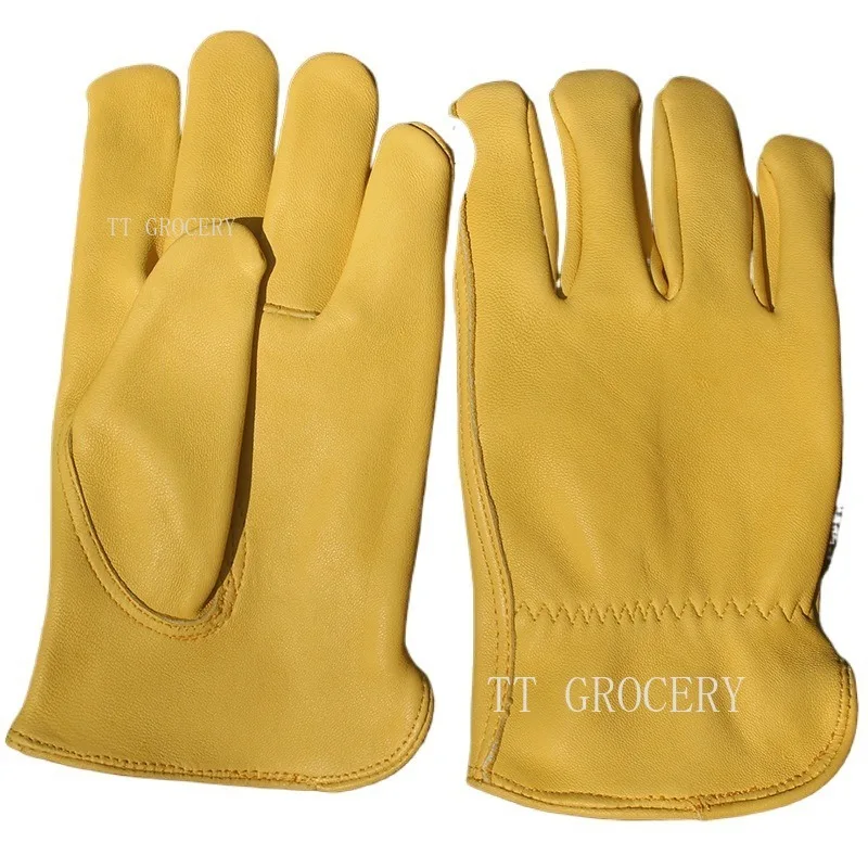 Sheepskin Driving Gloves Men Motorcycle Gardening Safety Protective Fruit Picking Welding Glove Work Gloves Men