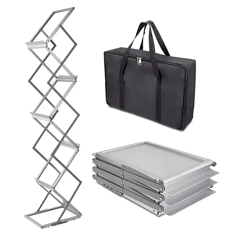 

Foldable Magazine Rack Brochure Stand Catalog Literature Rack Portable 7 Pockets with Carrying Bag for Office Retail Store