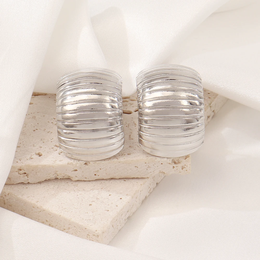 316L Stainless Steel Chunky Texture Dome Hoop Earrings for Women Semicircle CC Shaped Earring Female Girl Birthday Jewelry Gift