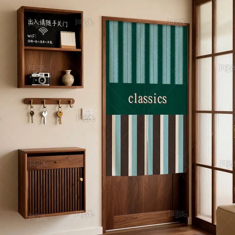 VIKAMA Green Stripe Noren Door Curtain Solid Tone Hanging Curtain Farmhouse Door Partition Simple Log Style Home Decor