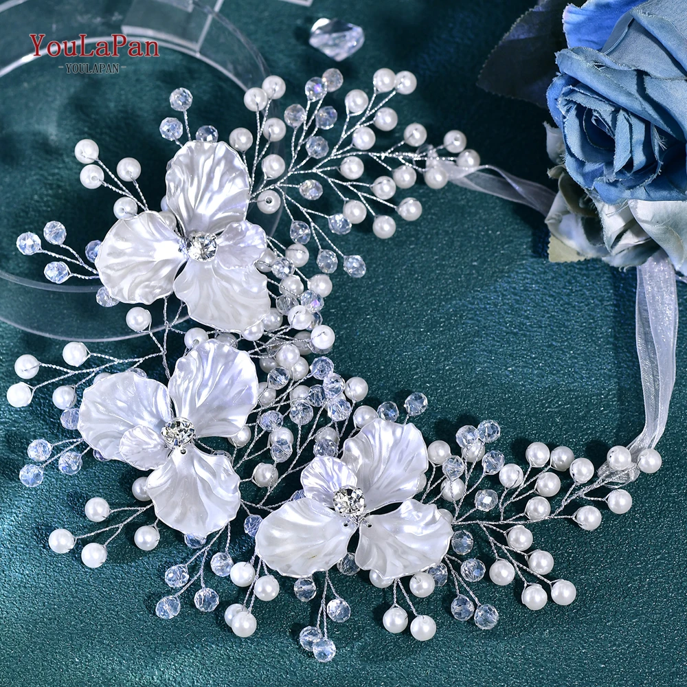 YouLaPan, diademas de cristal con perlas para boda, accesorios para el cabello de novia, joyería, banda para el cabello, Tiara de regalo, tocado de fiesta de novia con flores HP820