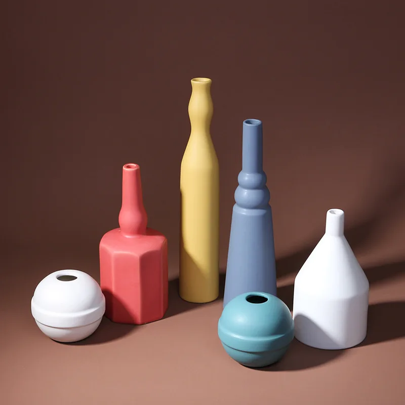 Nordic Morandi color ceramic vase ins simple living room hotel decoration soft handicraft wholesale