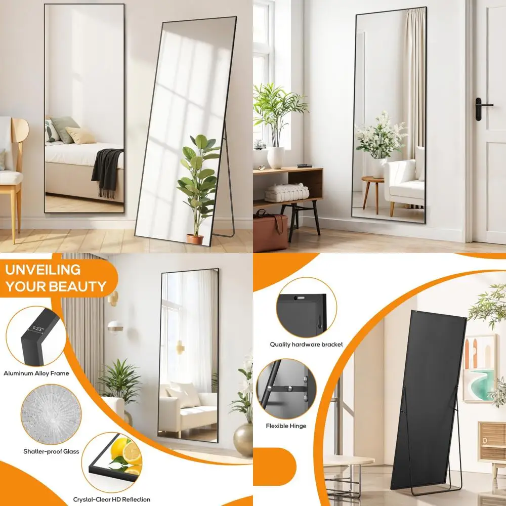 Pełnowymiarowe, ulepszone lustra ścienne o wymiarach 21x64 cala z niełamliwym szkłem, do postawienia na podłodze, do zawieszenia lub oparcia, duże, wysokie lustra.