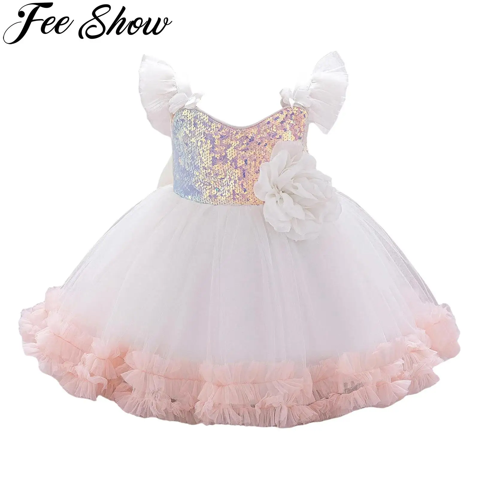 

Little Girls Summer Party Princess Dress Fly Sleeve Sparkly Sequins Mesh Tutu Dresses Baby Wedding Birthday Pageant Evening Gown
