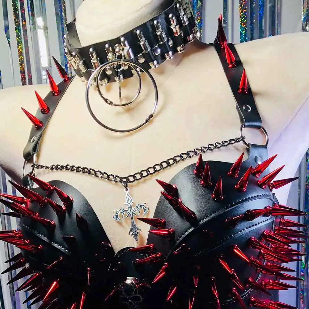 Gotico Y2K Halter Canotta TOP Cyber anni '90 Fai da te Eco PU Pelle Goth Catena Harajuku E-Girls Hip Hop Punk Rock Fatto a mano Emo Grunge