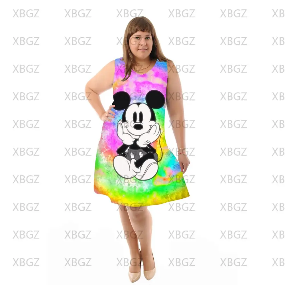 Elegant Dresses for Chubby Women Minnie Mouse Plus Size 4xl 5xl 6xl Fashion Disney Boho Summer Woman 2022 Sleeveless Chic Dress