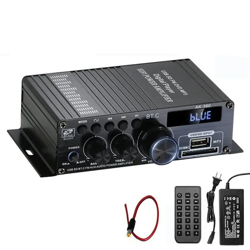 

3CGRO-AK380 Sound Amplifier Audio 2 Channel HIFI Bluetooth Karaoke Home Theater For Car