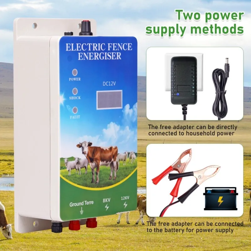 M12K-Digital 12KV Electric Fence ,Waterproof, Electric Fence Kit For Farm Animals, Poultry, Ranches And Gardens EU Plug
