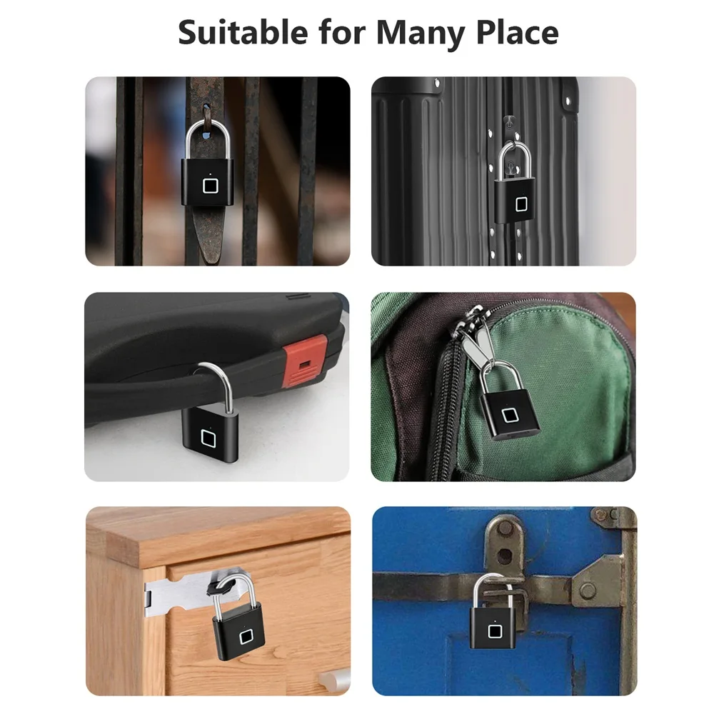 KERUI Smart Fingerprint Padlock Buit-in Rechargeable Battery Doorlock Waterproof Zinc Alloy Biometric Padlocks Door Lock image 2