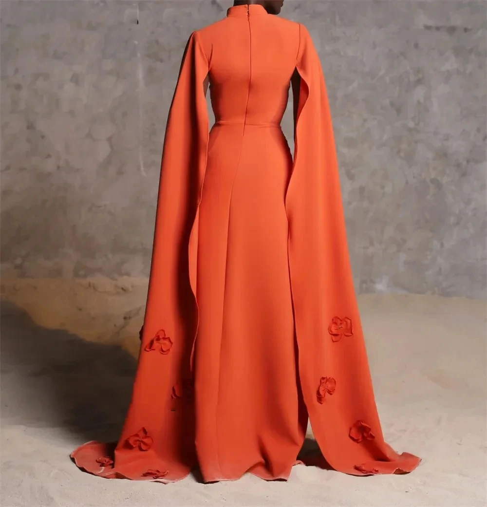 Wedding Party Dress Orange Square Collar Evening Dresses with Long Cape Sleeves Floor Length Mermaid Formal Occasions Dress