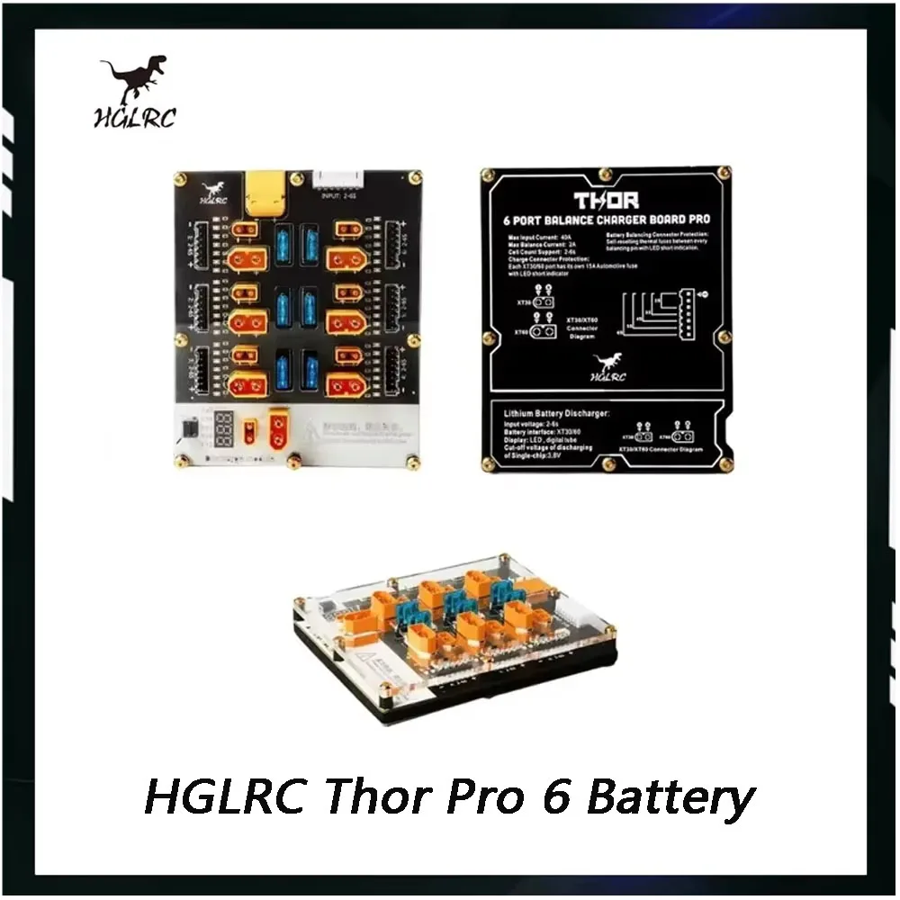 

HGLRC Thor Pro 6 Port LIPO Balance Charger Board 40A XT60 XT30 Plug 2-6S LIPO Discharger for IMAX B6 ISDT Q6 Nano HOTA D6 Pro P6