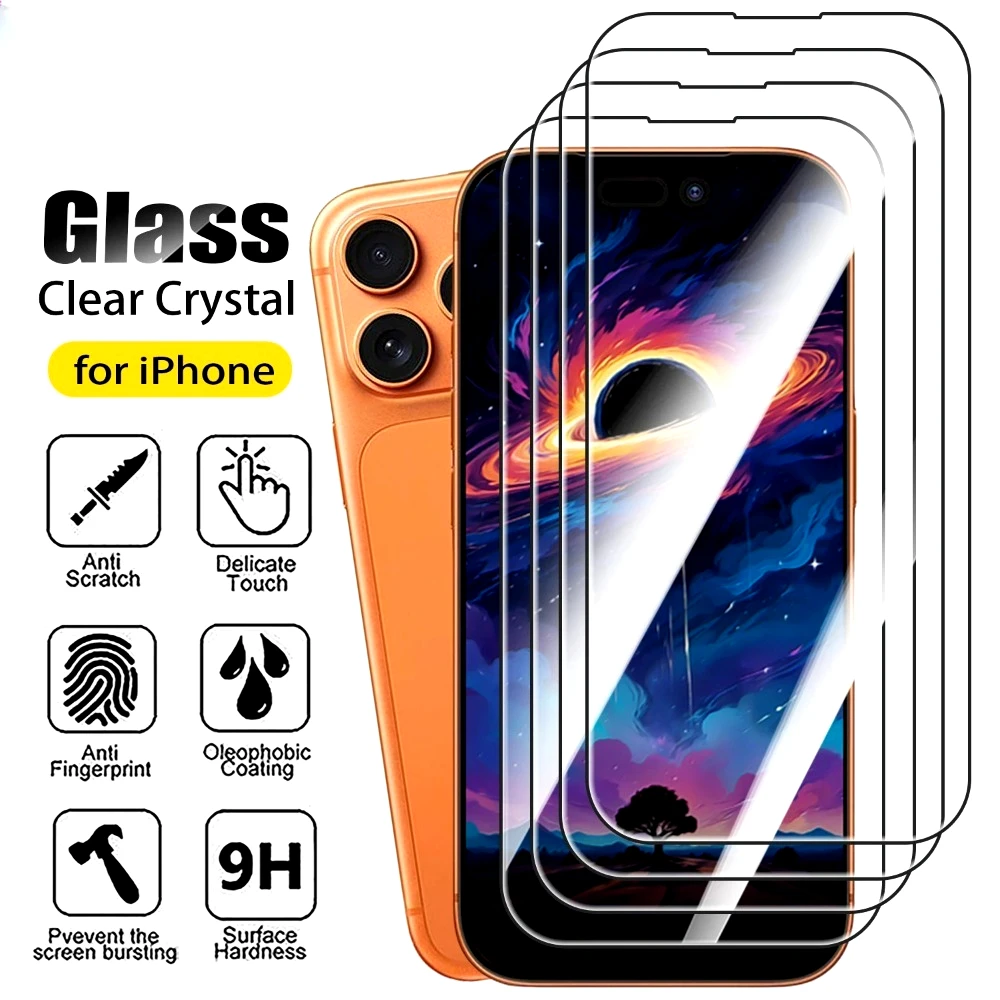 

Комплект из 4 шт. полноэкранного защитного стекла Ultra HD для iPhone 17, 16, 15, 14 Pro Max, Air, 13, 12, 11 Pro, 16, 15 Plus – защита от царапин